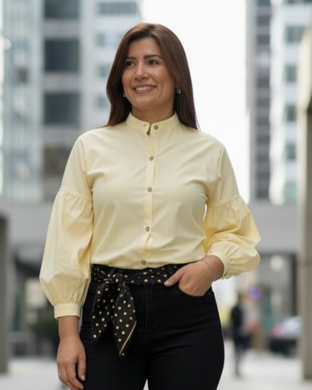 Blusa Manga Larga Globo Popelina