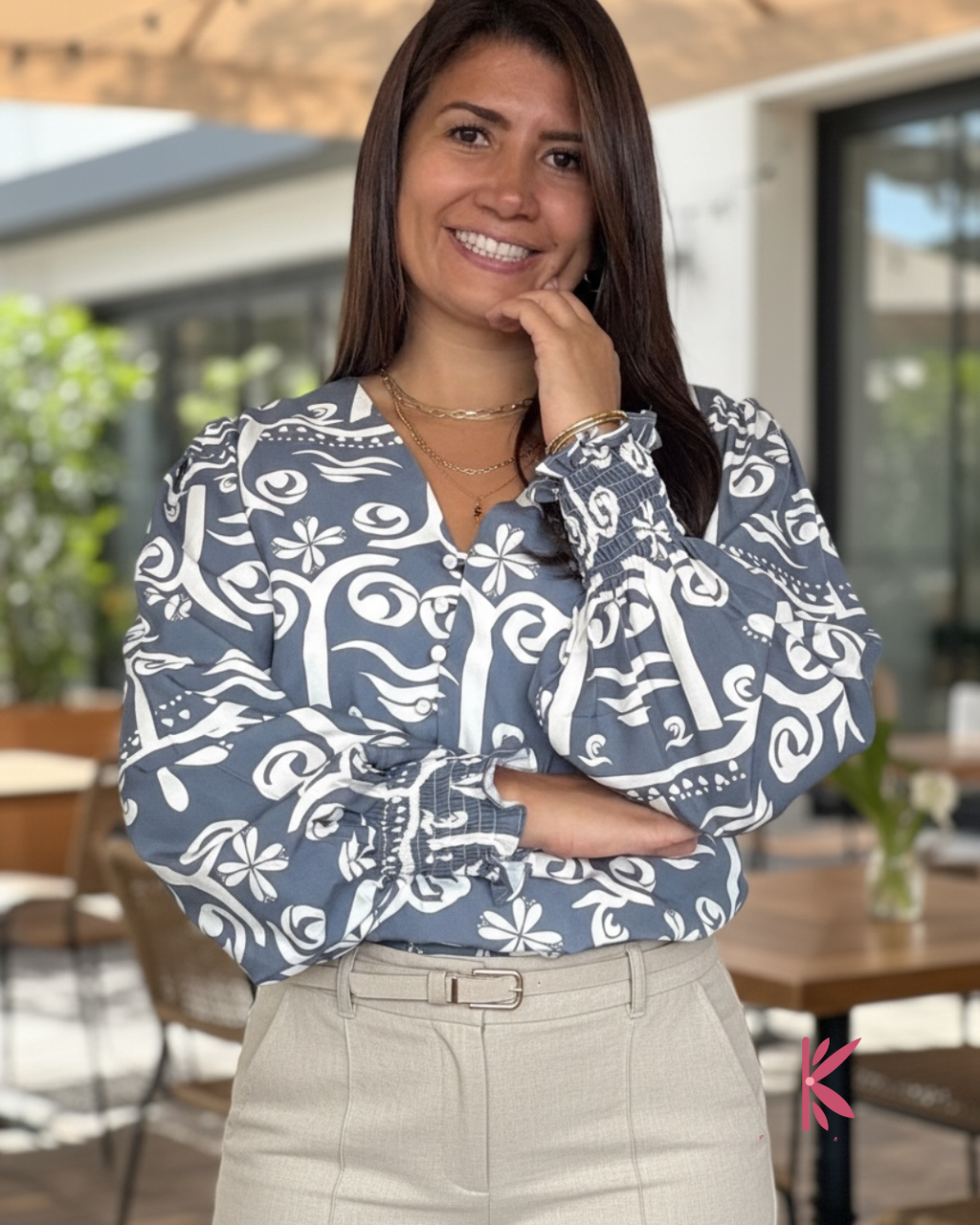 Blusa manga larga chalis con puño resortado Martina