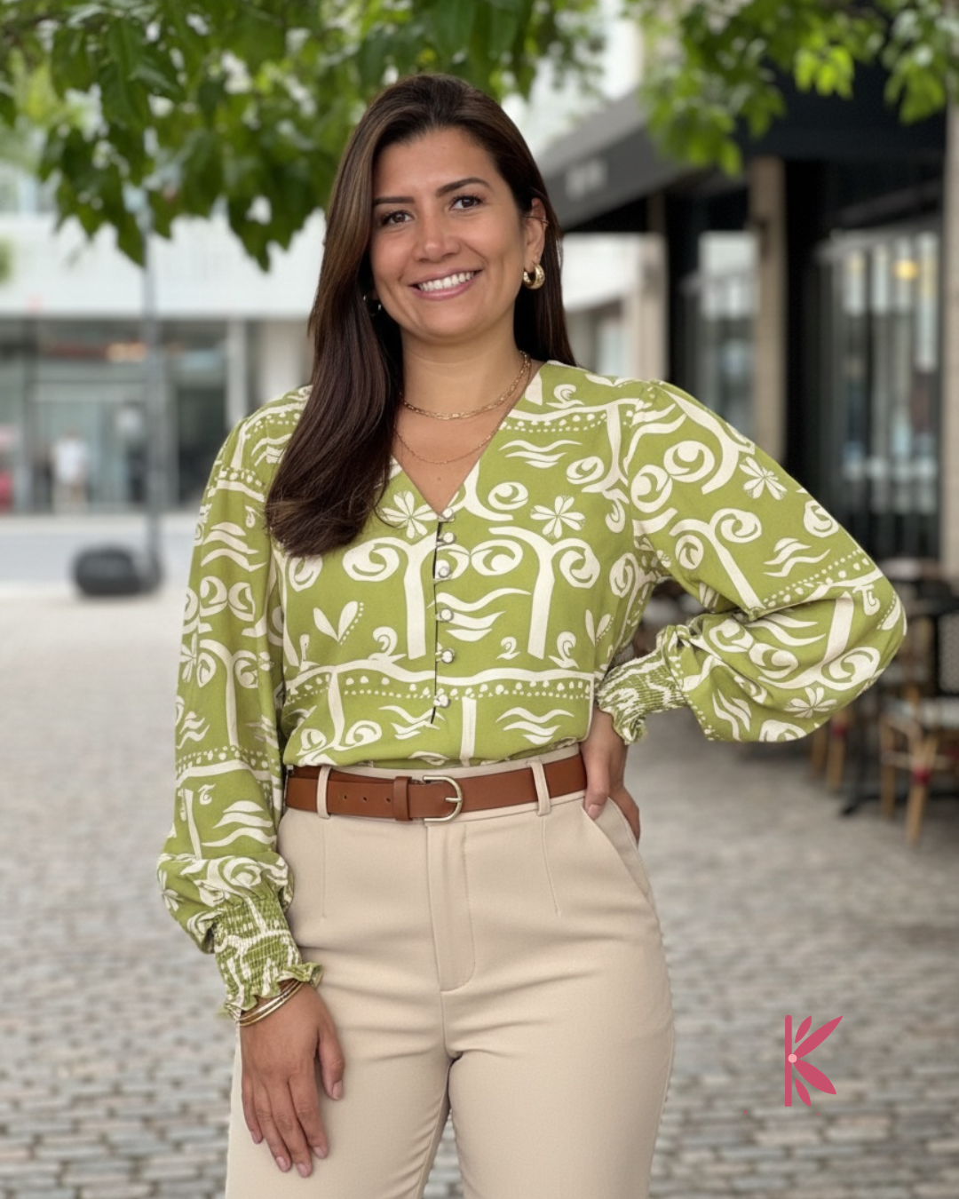 Blusa manga larga chalis con puño resortado Martina