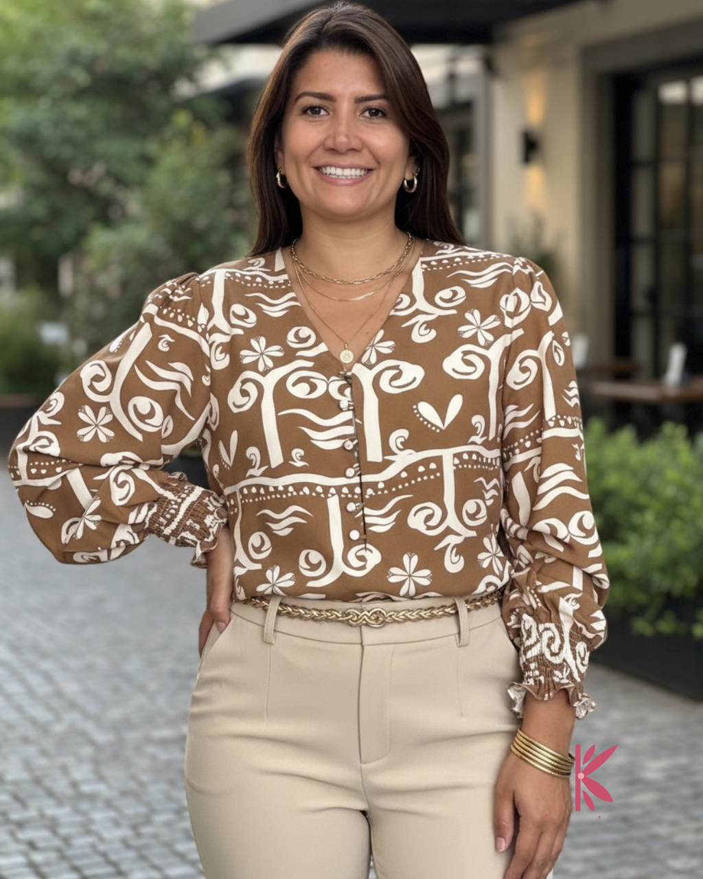 Blusa manga larga chalis con puño resortado Martina