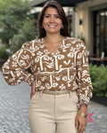 Blusa manga larga chalis con puño resortado Martina