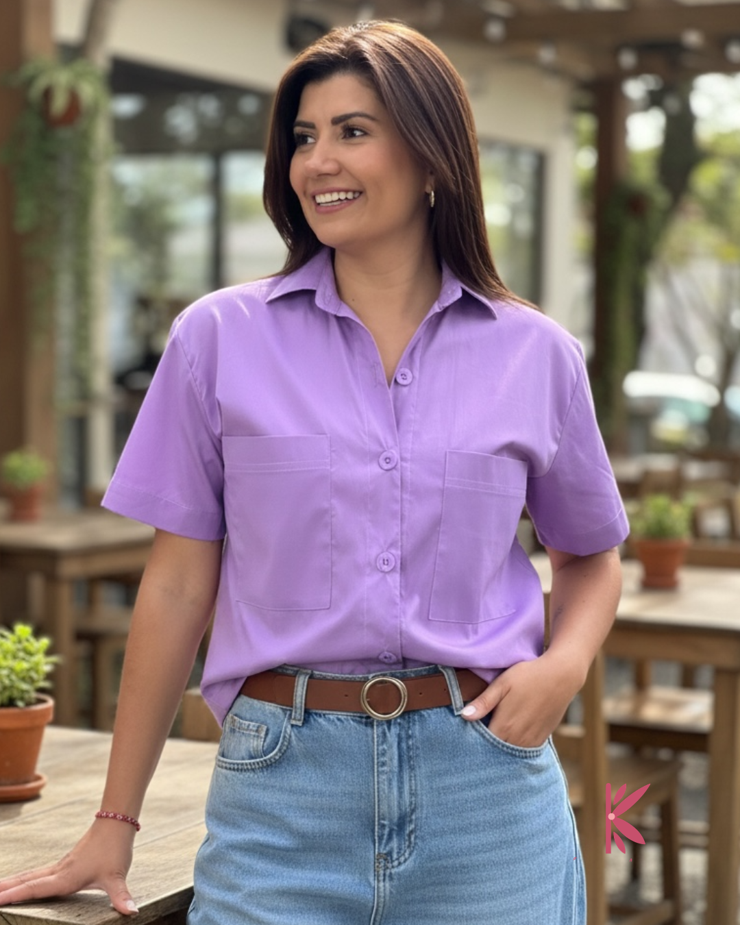 Blusa manga corta holgada con bolsillos urbana Eva
