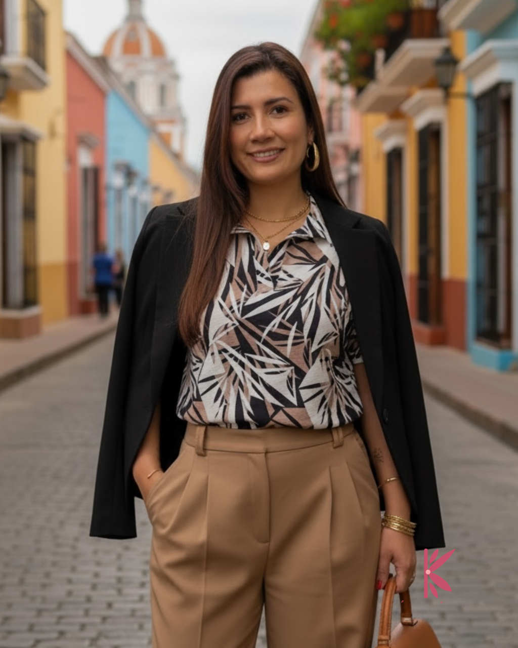 Blusa Manga Corta Chalis Estampada