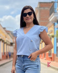 Blusa manga corta con brillos lino - Emily