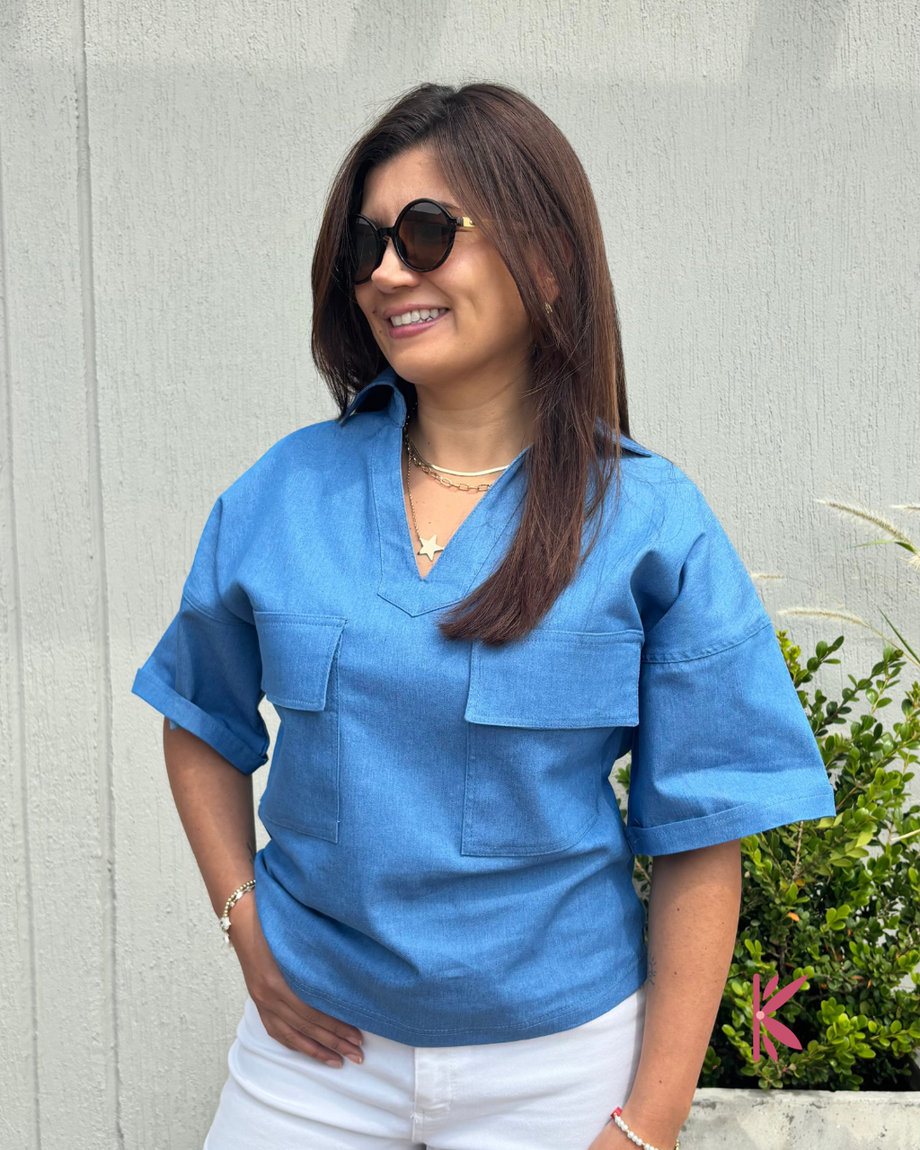 Blusa manga corta denim Elena