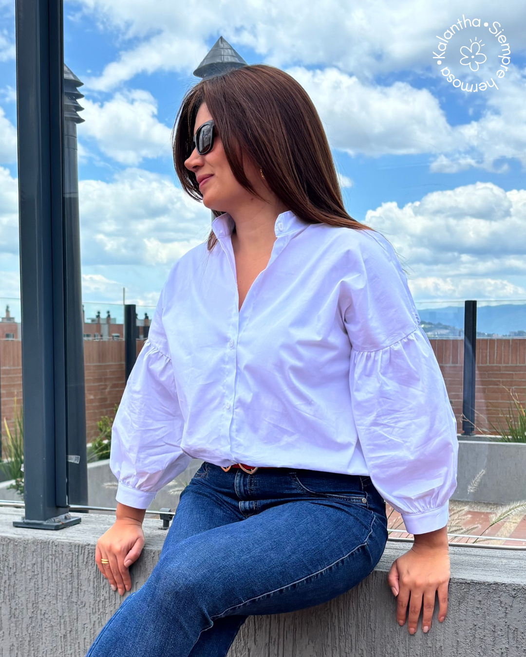 Blusa Manga Larga Globo Popelina