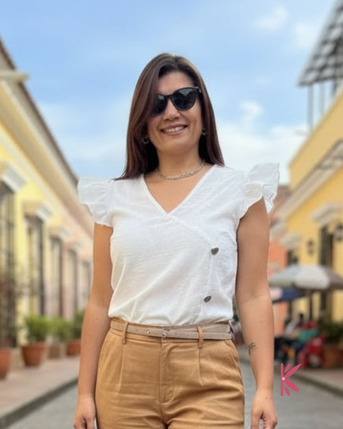 Blusa manga corta con brillos lino - Emily