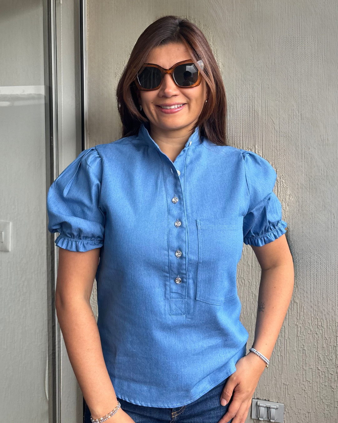 Blusa Manga Corta Denim Abril