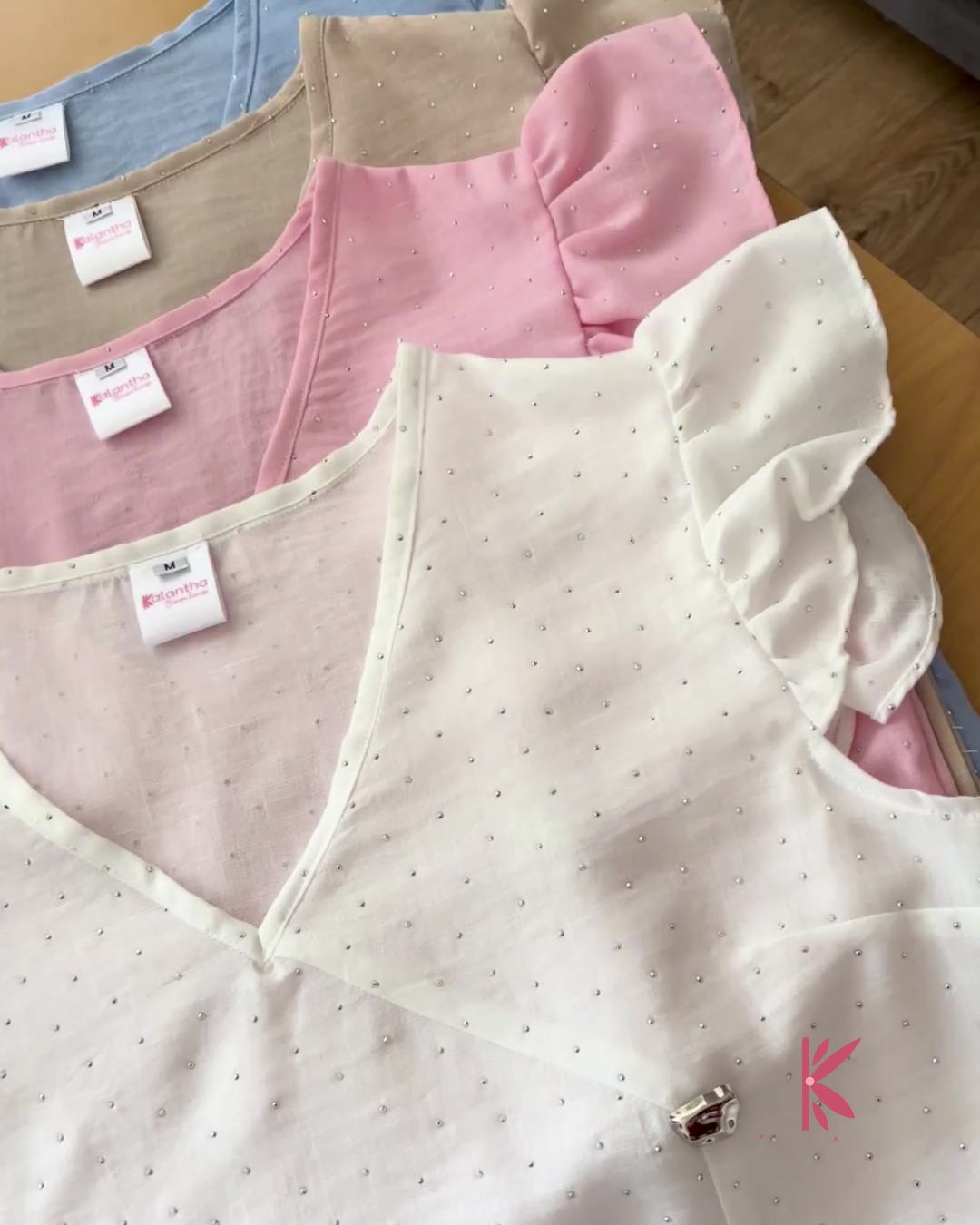 Blusa manga corta con brillos lino - Emily