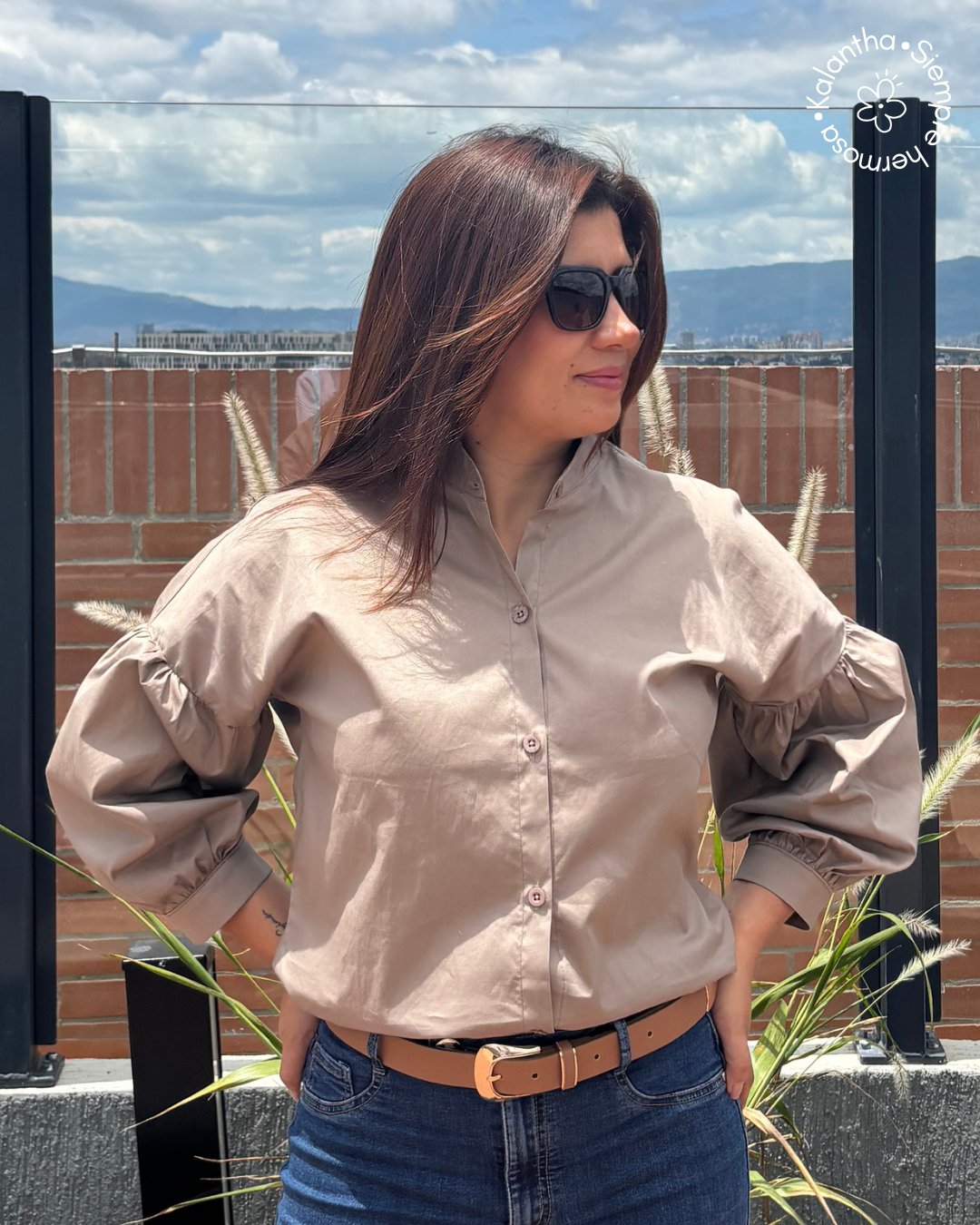 Blusa Manga Larga Globo Popelina