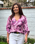 Blusa cuello V manga corta seda Carla