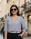 Blusa manga corta cuello V chalis premium rayas Carla