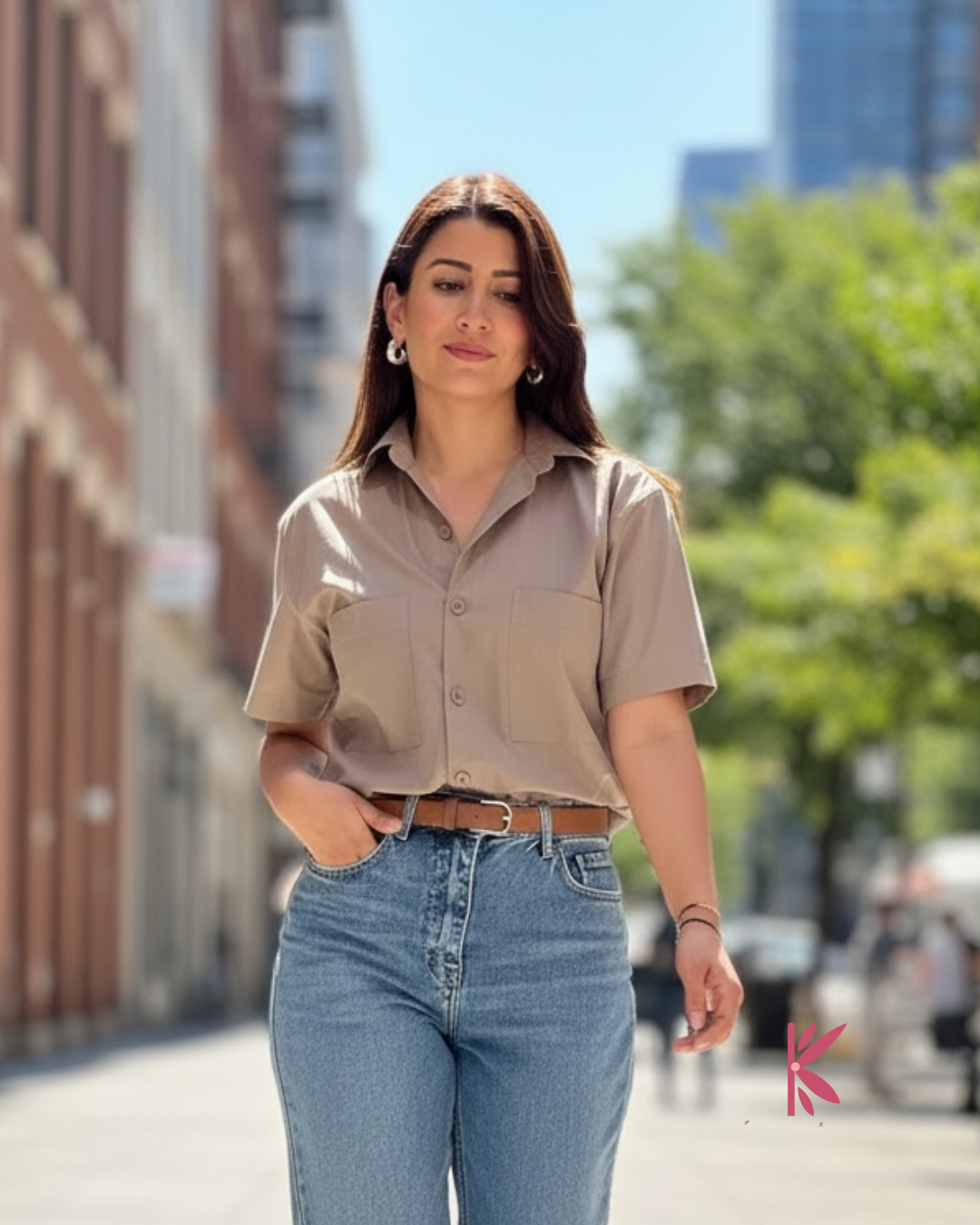 Blusa manga corta holgada con bolsillos urbana Eva