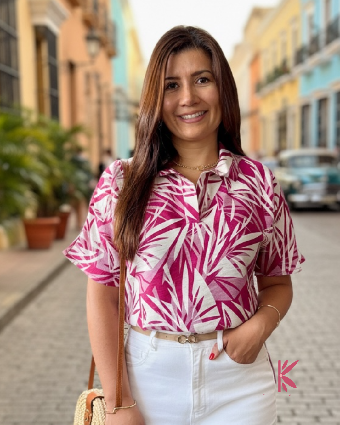 Blusa Manga Corta Chalis Estampada