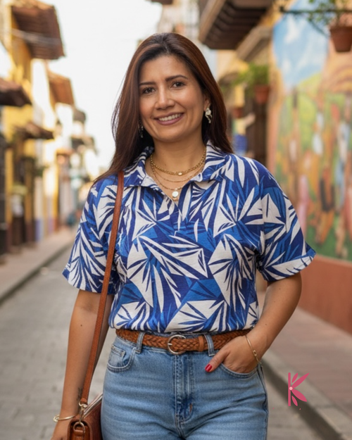 Blusa Manga Corta Chalis Estampada