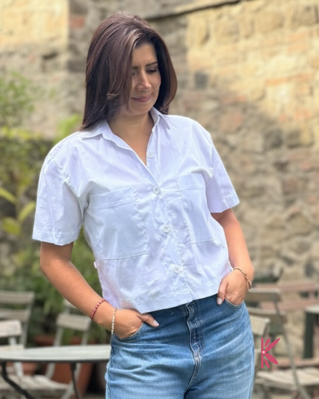 Blusa manga corta holgada con bolsillos urbana Eva