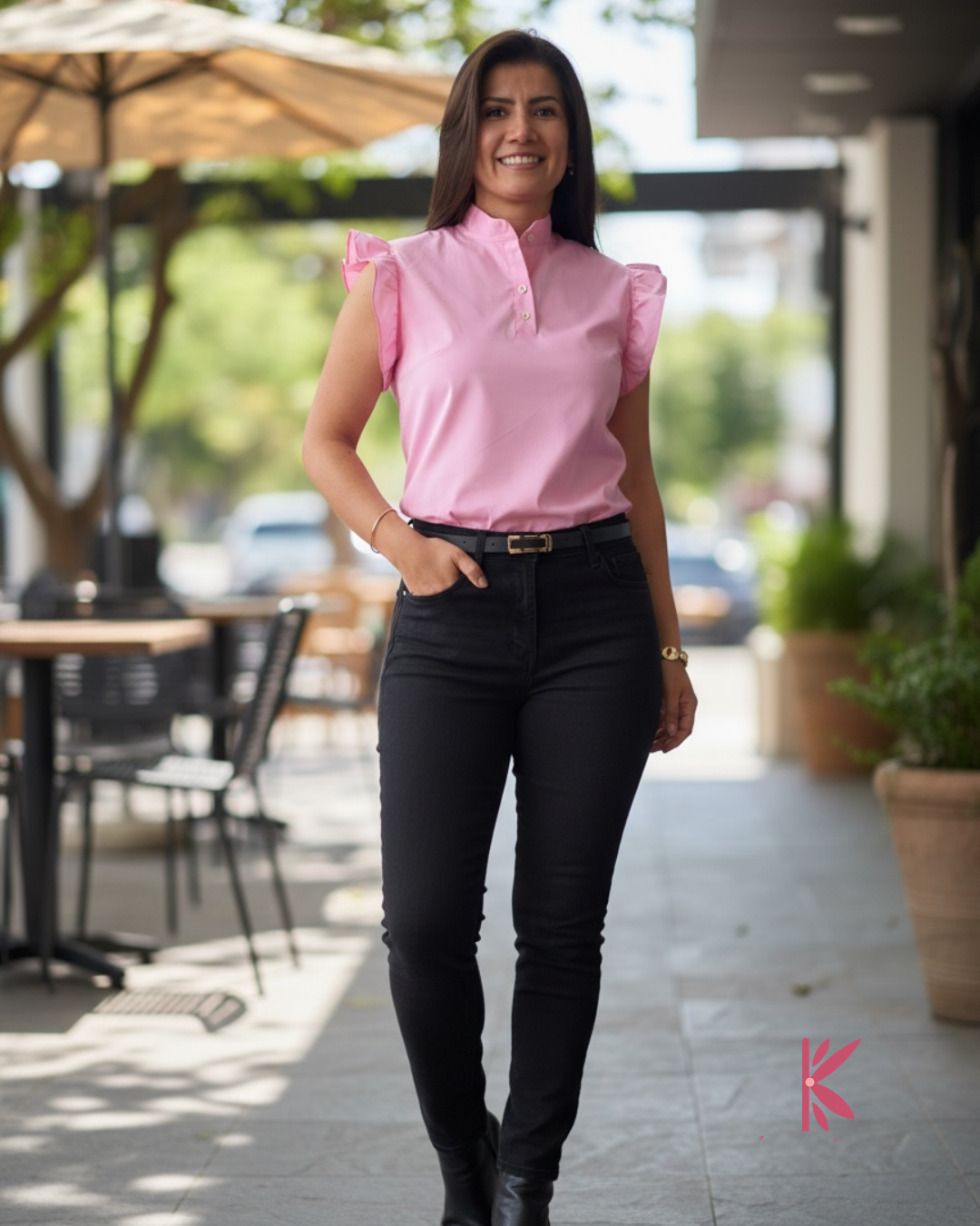 Blusa manga corta con arandelas popelina licrada Cintia