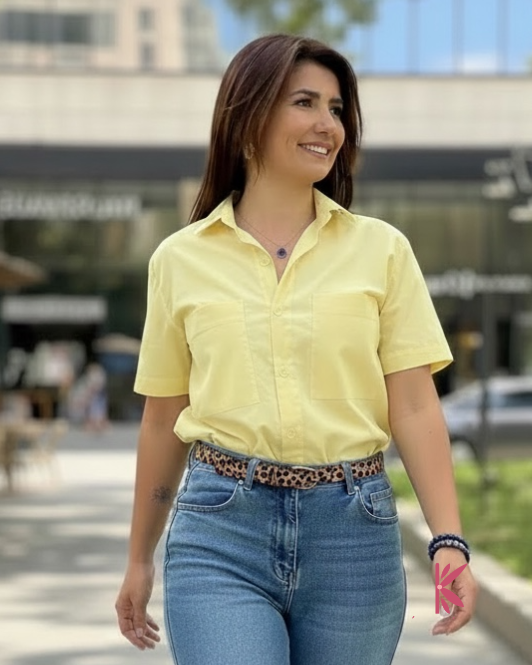 Blusa manga corta holgada con bolsillos urbana Eva