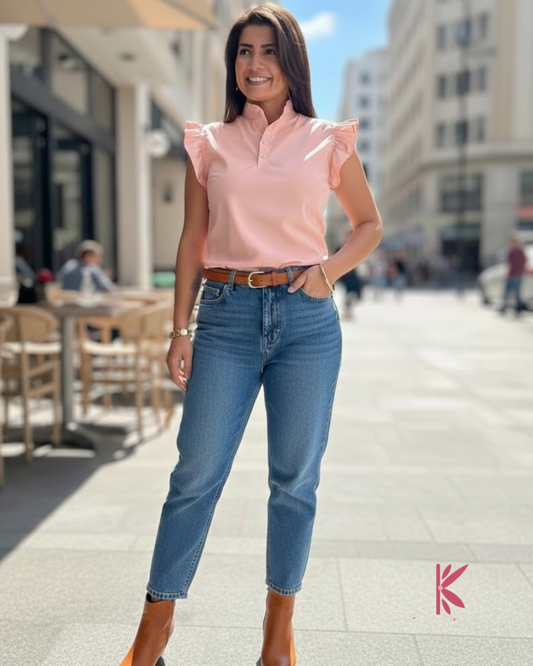 Blusa manga corta con arandelas popelina licrada Cintia