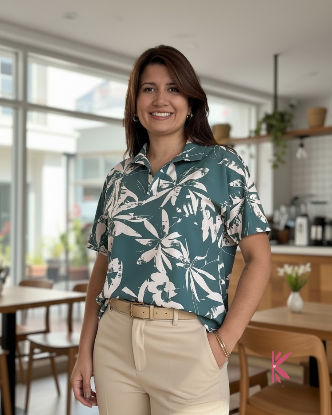 Blusa Manga Corta Chalis Estampada - Mia