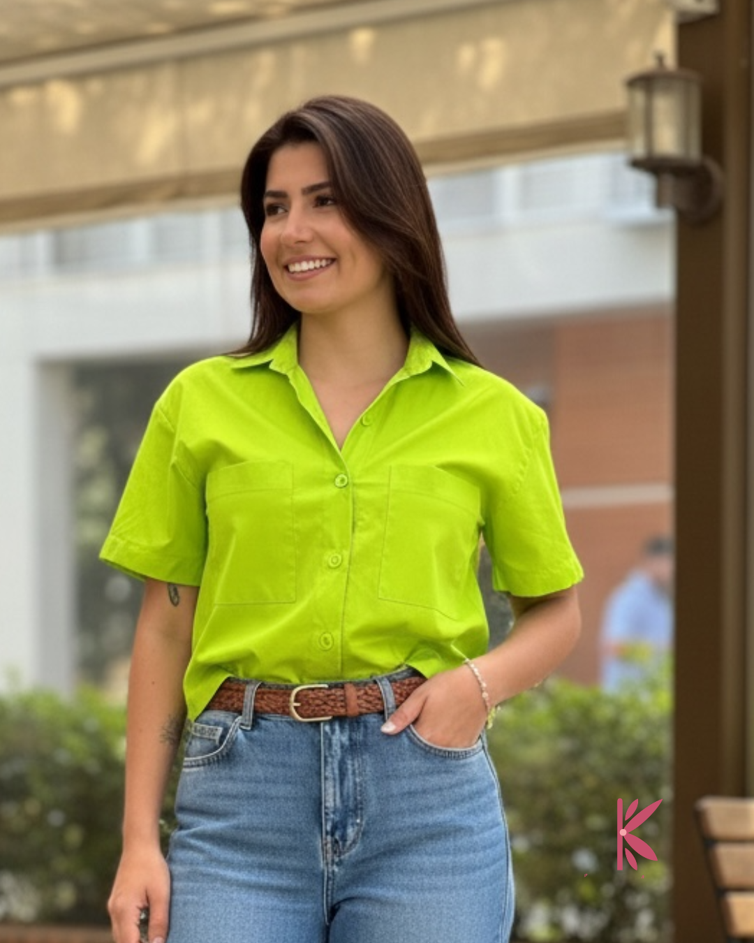 Blusa manga corta holgada con bolsillos urbana Eva