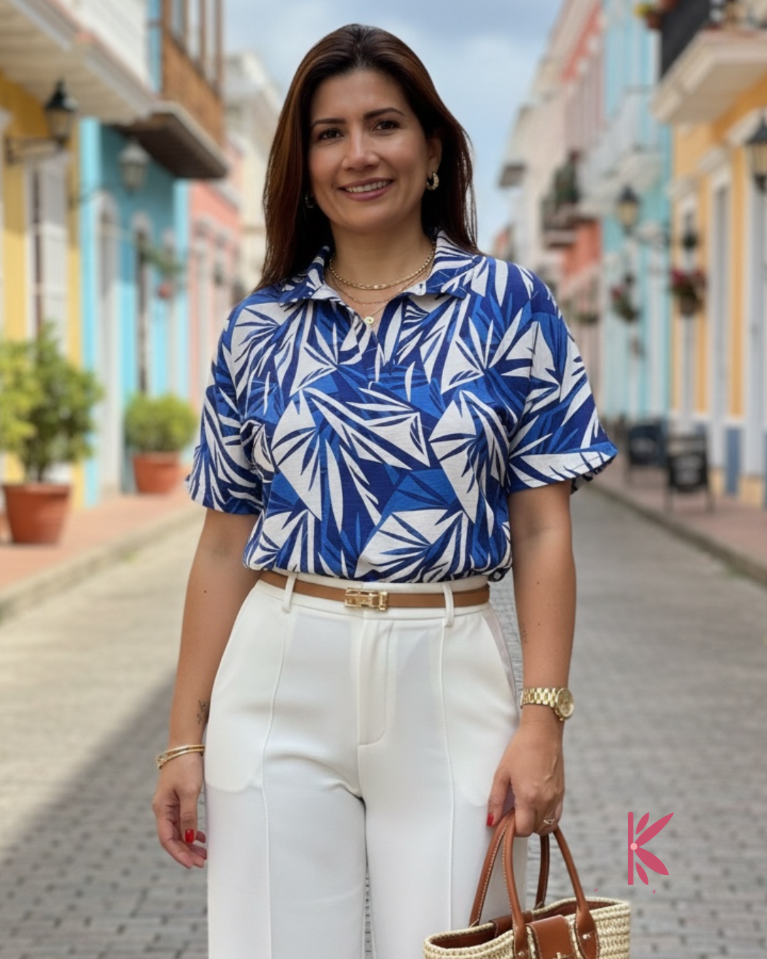 Blusa Manga Corta Chalis Estampada