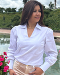 Blusa cuello camisero manga larga popelina licrada Violeta