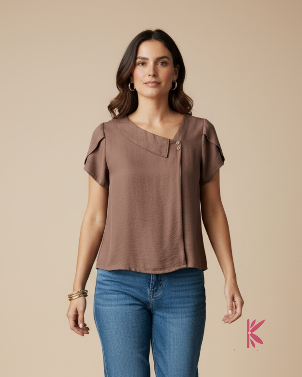 Blusa manga corta unicolor Lirio