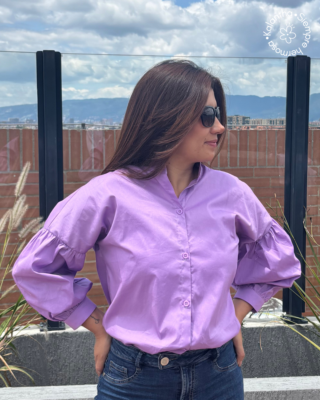 Blusa Manga Larga Globo Popelina