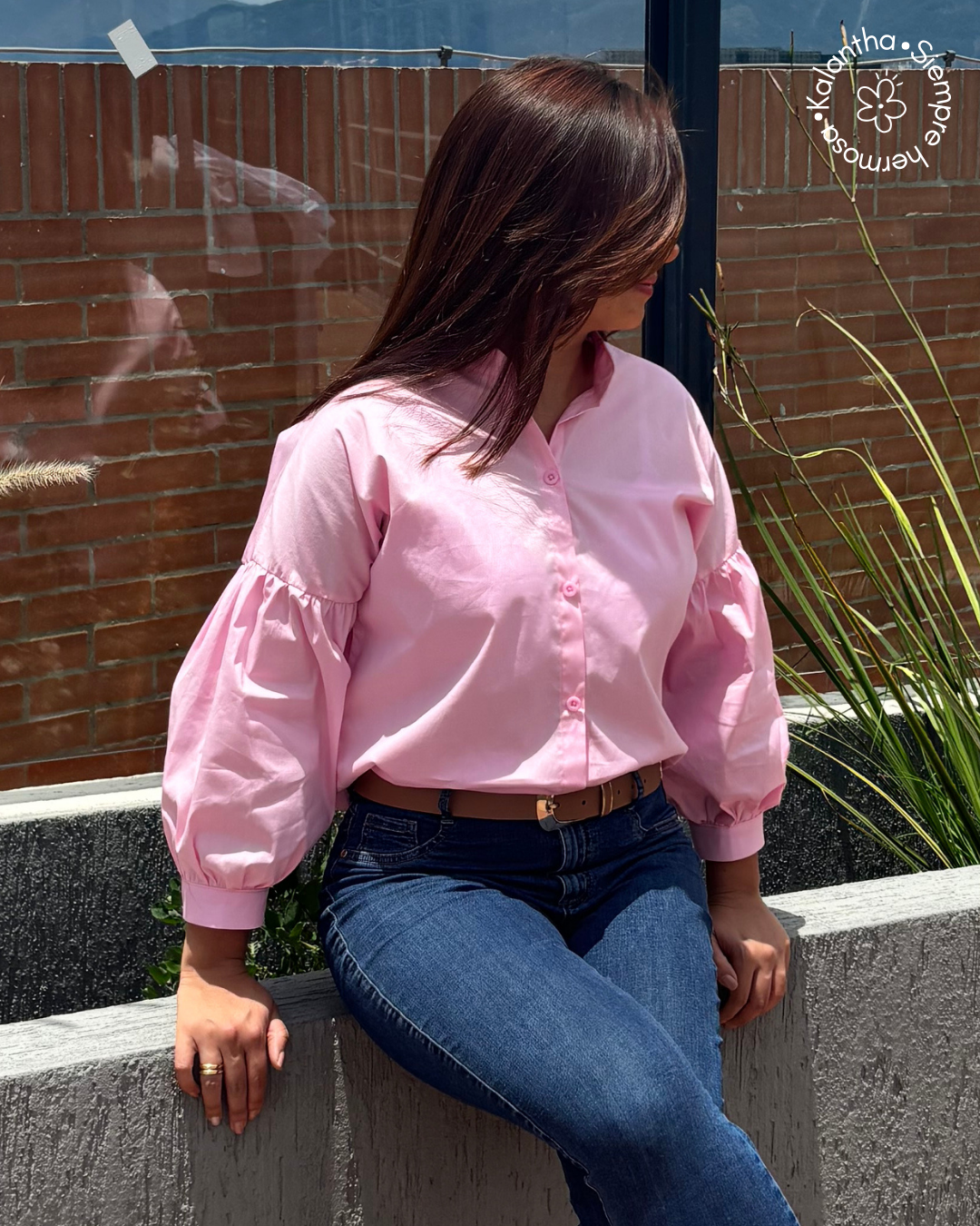 Blusa Manga Larga Globo Popelina