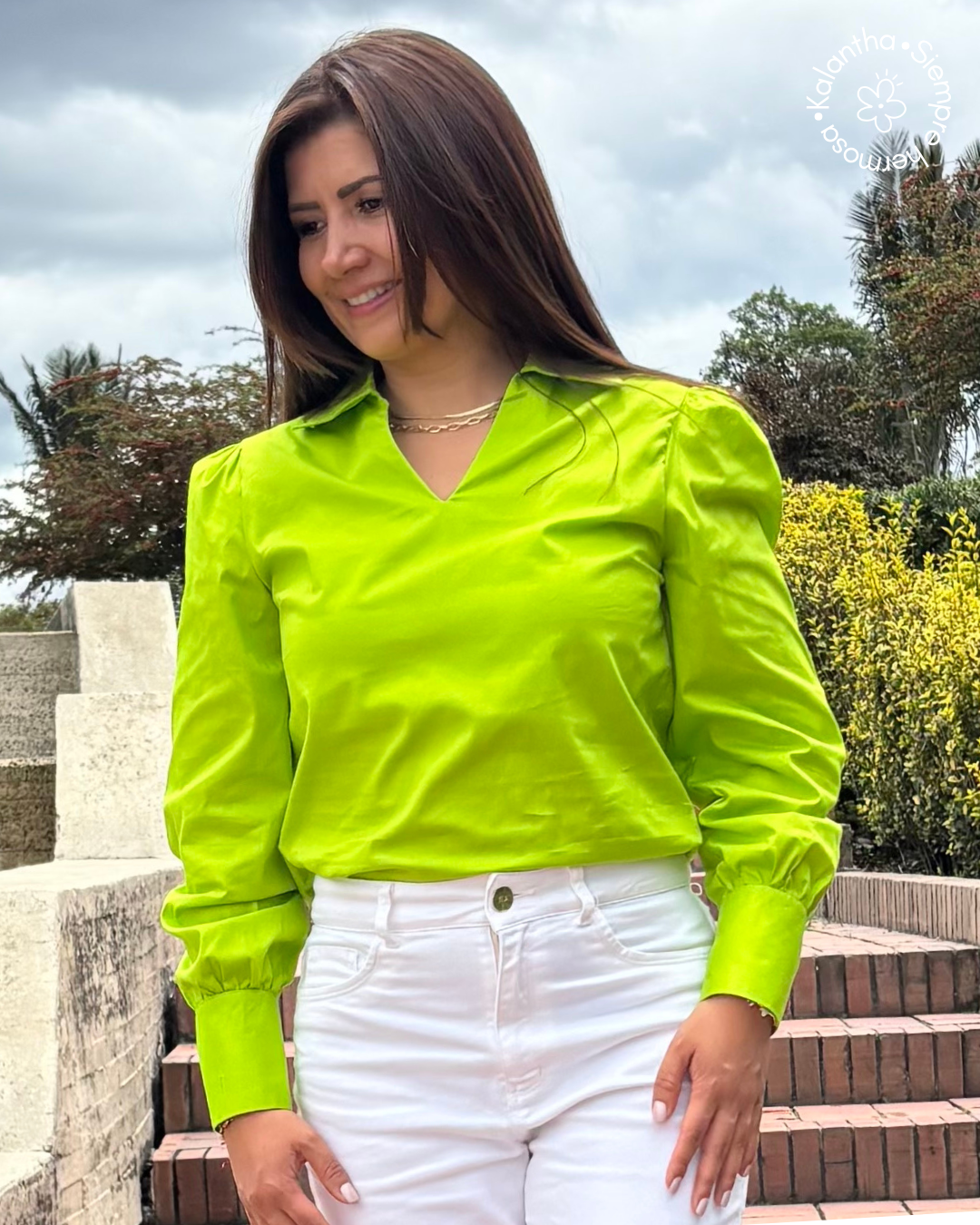 Blusa cuello camisero manga larga popelina licrada Violeta